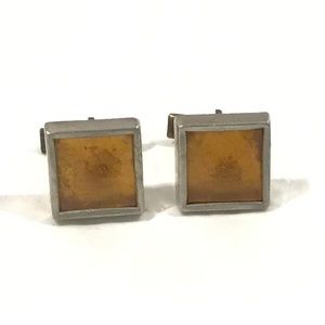 Vintage RUNE TENNESMED Cufflinks R TENN Sweden Mid Century Pewter Amber Glass